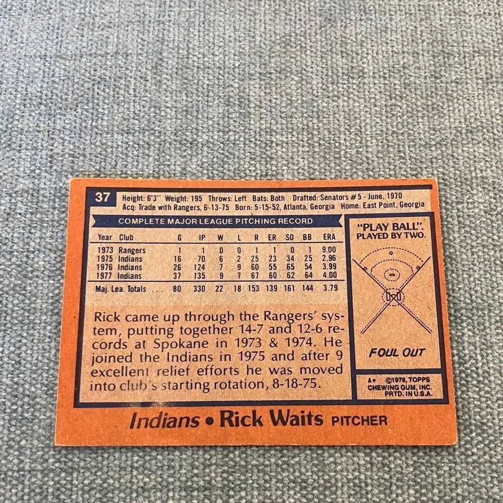 1978 Topps Cleveland Indians Baseball Card Trading Card